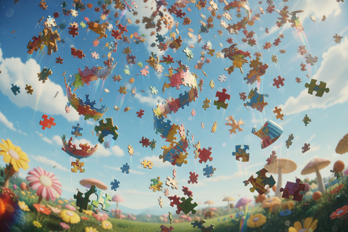 puzzles falling from the sky